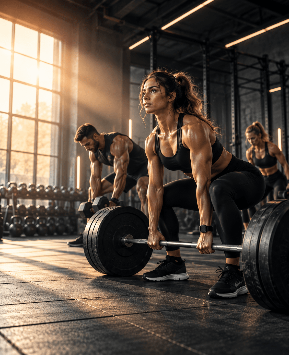 Athletes strength training in a gym